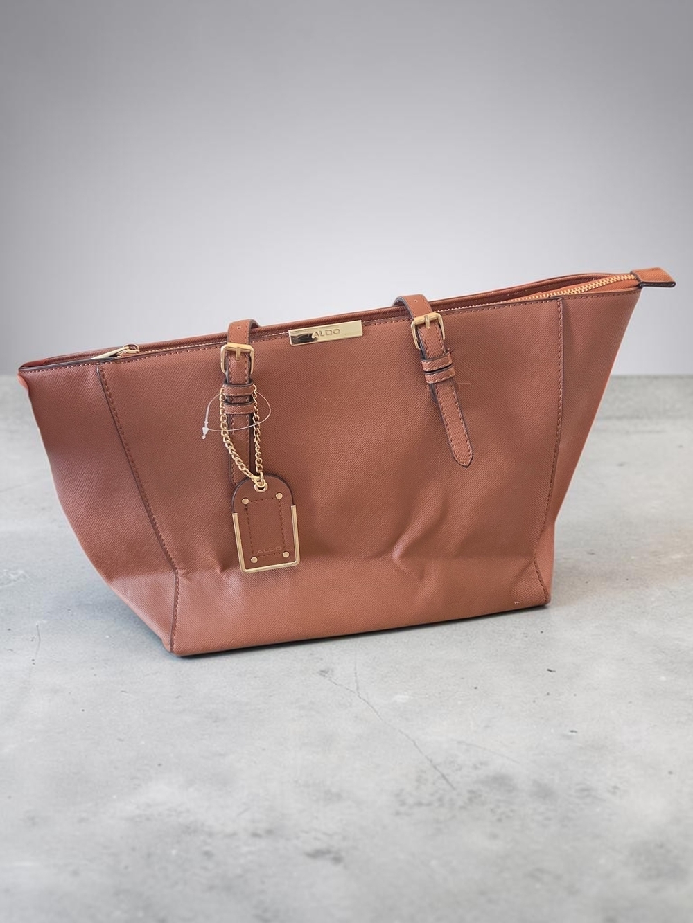 ALDO Cognac Leather Tote with Gold Hardware